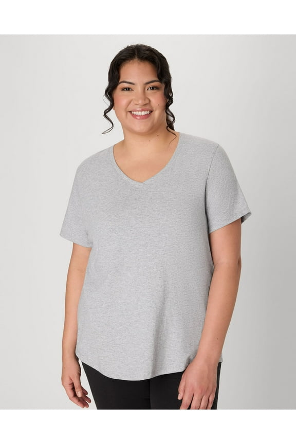 Just My Size Cotton Jersey Short Sleeve V-Neck T-Shirt (Plus ) Light Steel 5X Women's