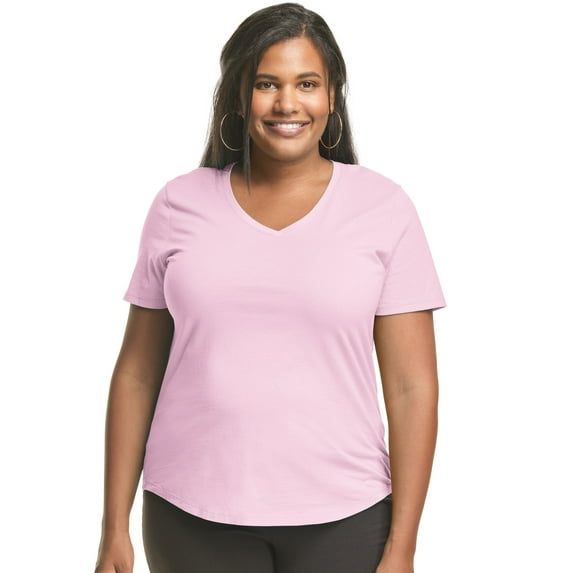 Hanes Just My Size Cotton Jersey Short Sleeve V-Neck T-Shirt (Plus ) Paleo Pink 5X Women's