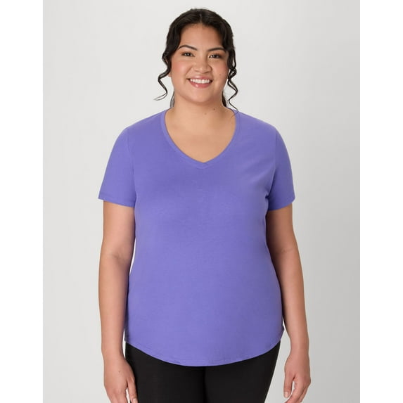 Hanes Just My Size Cotton Jersey Short Sleeve V-Neck T-Shirt (Plus ) Petal Purple 1X Women's