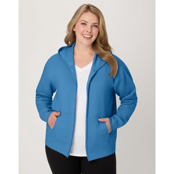 Hanes Just My Size EcoSmart Women's Full-Zip Fleece Hoodie (Plus ) Denim Blue 1X