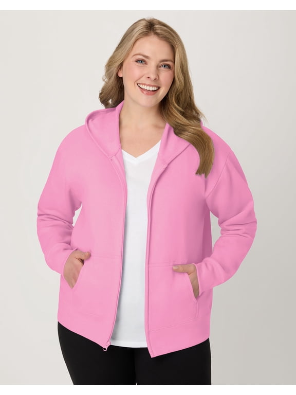 Just My Size EcoSmart Women's Full-Zip Fleece Hoodie (Plus ) Spirited Pink 3X