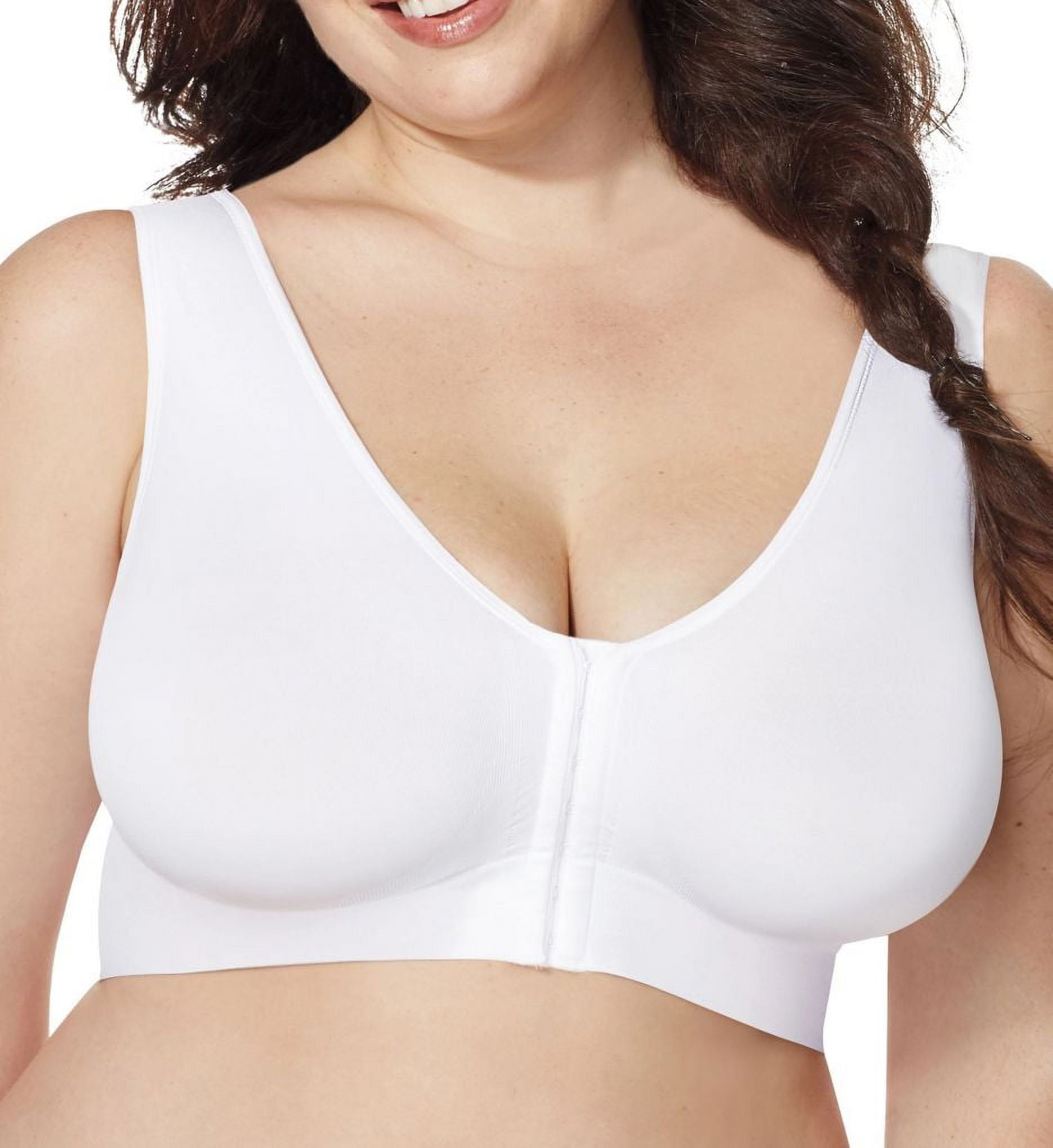 Hanes Just My Size Pure Comfort Front-Close Seamless Bra White 1X Women's 