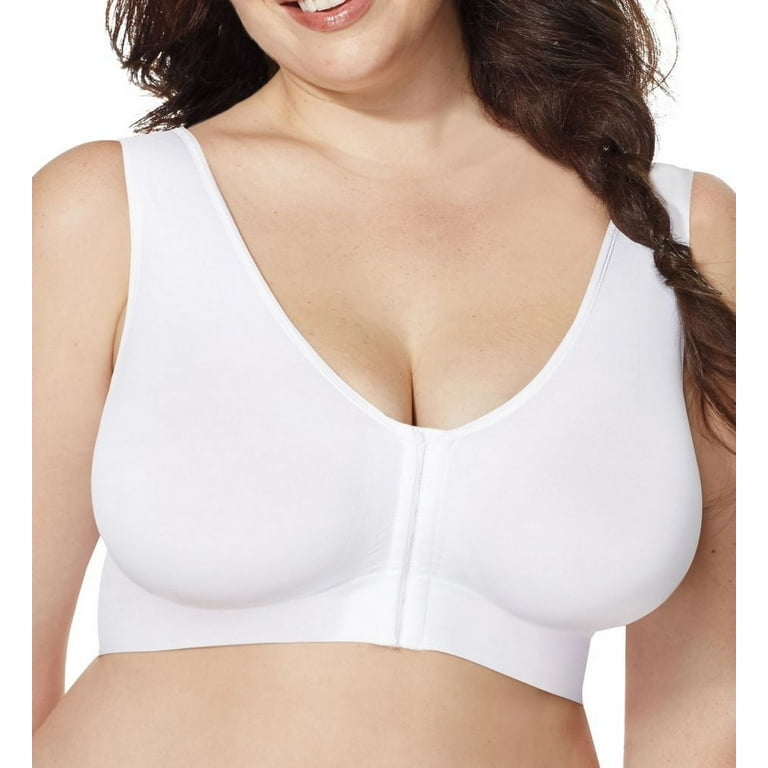 Hanes Just My Size Pure Comfort Front-Close Seamless Bra White 1X Women's