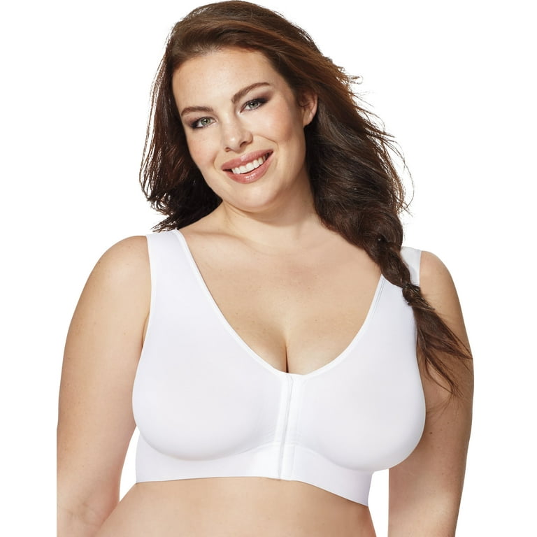 Hanes Just My Size Pure Comfort Front-Close Seamless Bra White 6X Women's