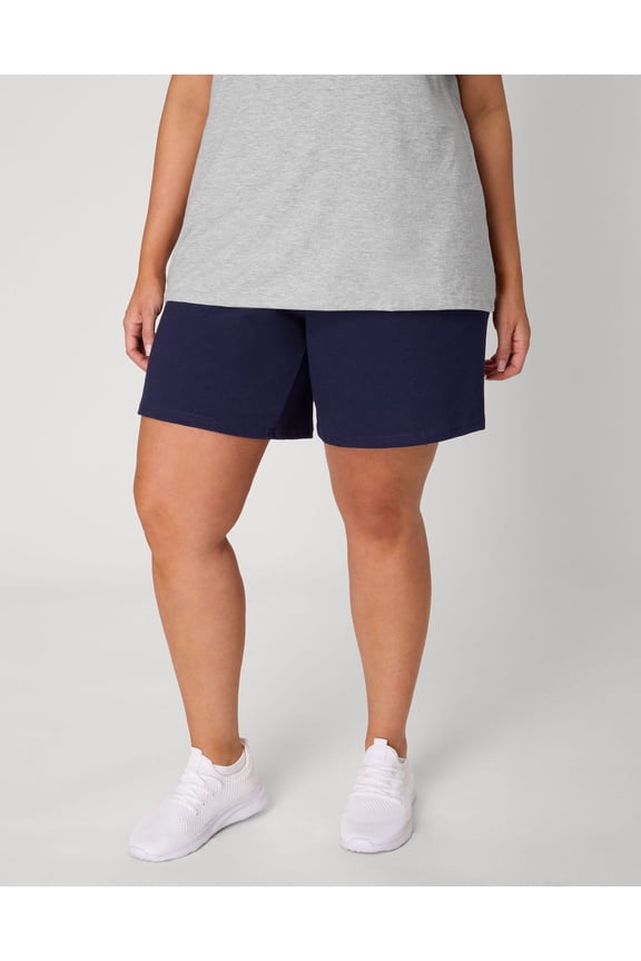 Just My Size Women's Cotton Jersey Pull-On Shorts, 7" (Plus ) Navy 5X