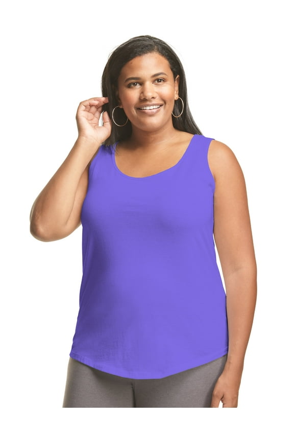 Hanes Just My Size Women’s Cotton Jersey Tank, Shirttail Hem (Plus ) Petal Purple 1X