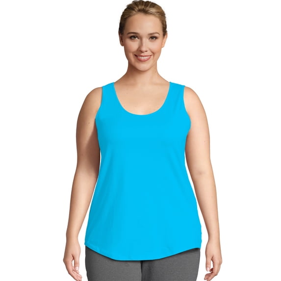 Hanes Just My Size Women’s Cotton Jersey Tank, Shirttail Hem (Plus ) Process Blue 1X