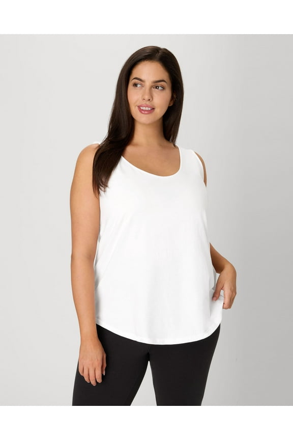Just My Size Women’s Cotton Jersey Tank, Shirttail Hem (Plus ) White 2X