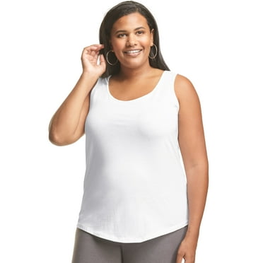 Hanes Just My Size Women’s Cotton Jersey Tank, Shirttail Hem (Plus ) White 2X