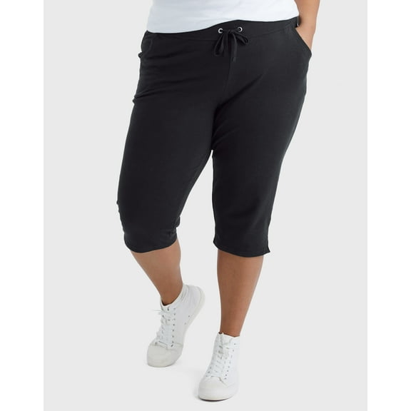 Hanes Just My Size Women's French Terry Capris, 19" (Plus ) Black 1X