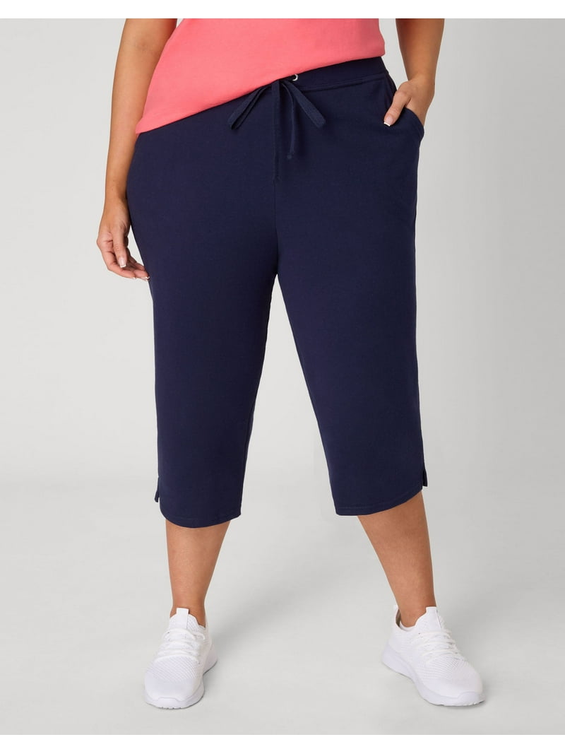 Hanes Just My Size Women's French Terry Capris, Plus Size 1X, Navy
