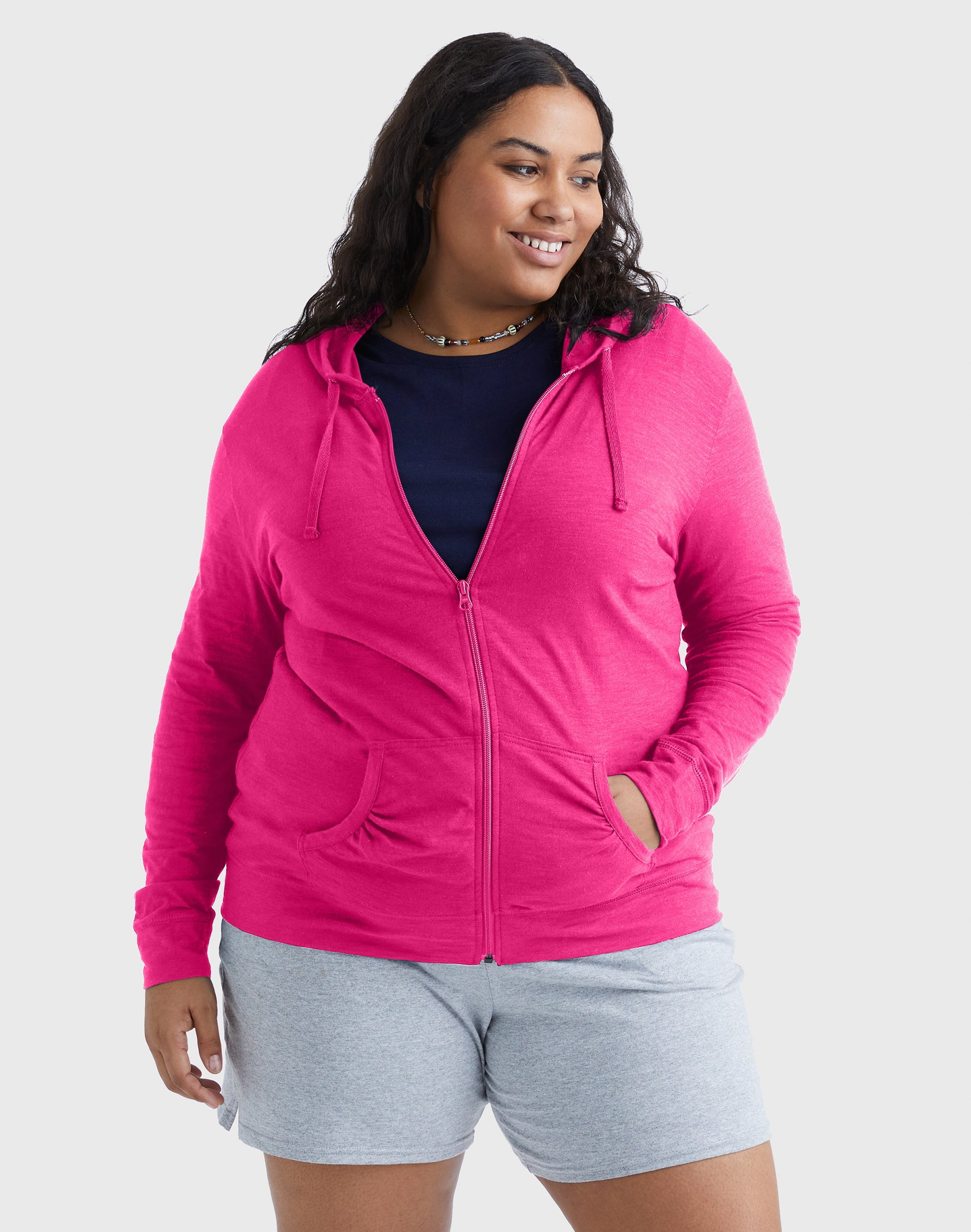 neighborhood Hanesボディ made in USA L Hanes Just My Size Women's Full-Zip Slub Hoodie (Plus