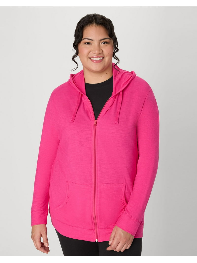 Hanes Just My Size Women's Full-Zip Slub Hoodie (Plus Amaranth