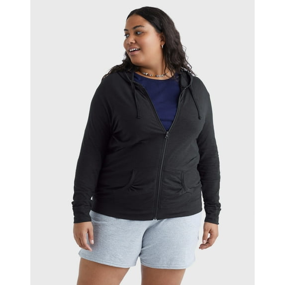 Hanes Just My Size Women's Full-Zip Slub Hoodie (Plus ) Black 1X