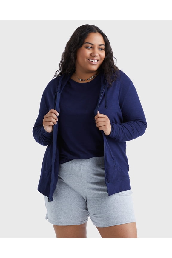 Just My Size Women's Full-Zip Slub Hoodie (Plus ) Navy 2X