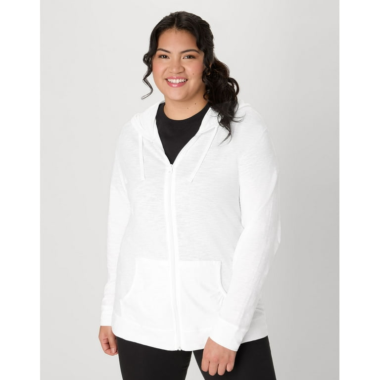 Hanes Just My Size Women's Full-Zip Slub Hoodie (Plus White 3X