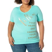 Just My Size Womens Plus Size Graphic Short Sleeve V-neck Tee