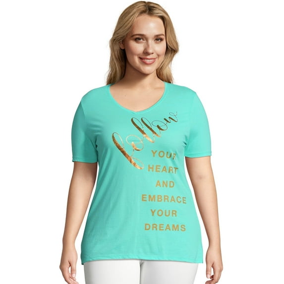 Hanes Just My Size Women's Graphic T-Shirt, Follow Your Heart (Plus ) Hematite 1X