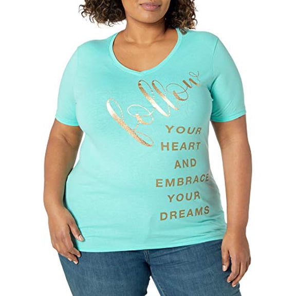 Just My Size Women's Plus Size Graphic Short Sleeve V-neck Tee
