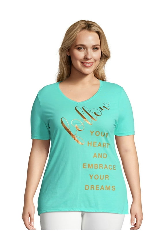Just My Size Women's Graphic T-Shirt, Follow Your Heart (Plus ) Hematite 5X