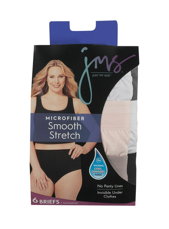 Hanes Just My Size Women's Microfiber Stretch Brief Underwear, 6-Pack (Plus ) Assorted 9