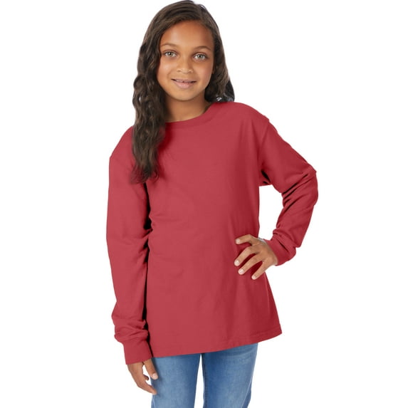 Hanes Kids' Garment Dyed Long Sleeve T-Shirt Crimson Fall S