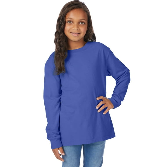 Hanes Kids' Garment Dyed Long Sleeve T-Shirt Deep Forte Blue XS