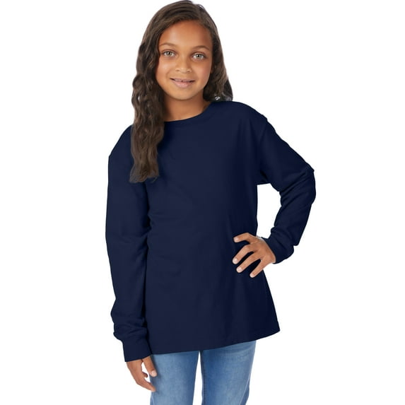 Hanes Kids' Garment Dyed Long Sleeve T-Shirt Navy XS
