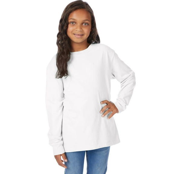 Hanes Kids' Garment Dyed Long Sleeve T-Shirt White S
