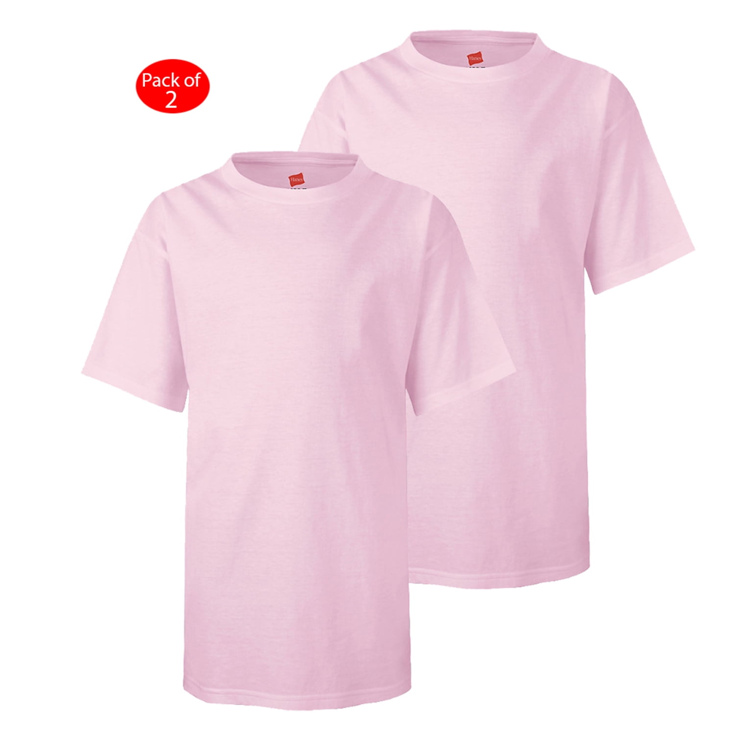 Hanes Kids' NanoT; TShirt, Color Pale Pink, Size L PACK OF 2