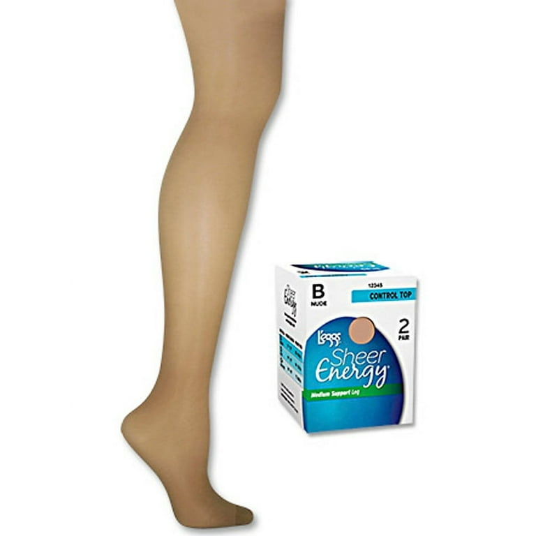 Hanes L'eggs Women's Medium Support Reinforced Toe Control Top Pantyhose, 2  Pair