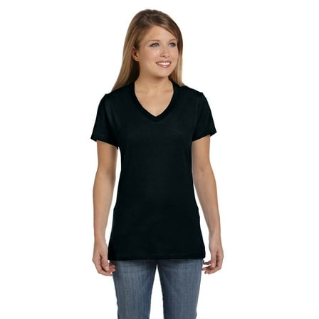 Hanes Ladies' 4.5 oz., 100% Ringspun Cotton nano-T V-Neck T-Shirt - S04V