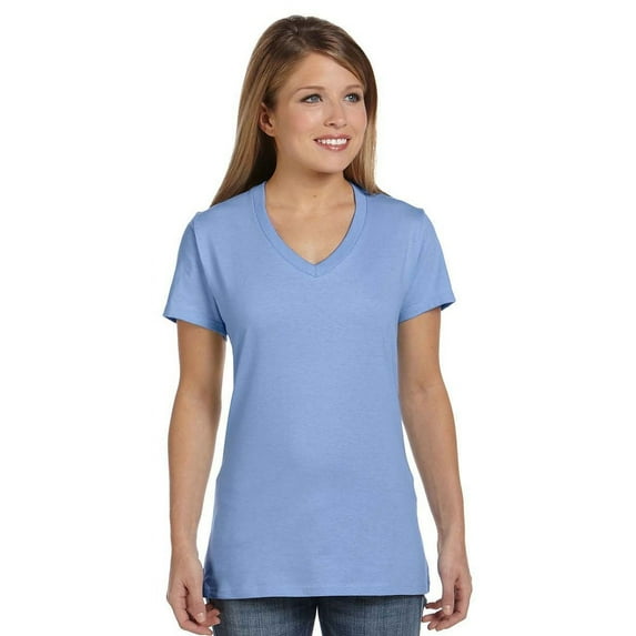 Hanes Ladies Nano-TCotton V-Neck T-Shirt, XS, Lt Blue