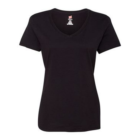 Hanes-Ladies Nano V Neck Tee-Black-5X Large