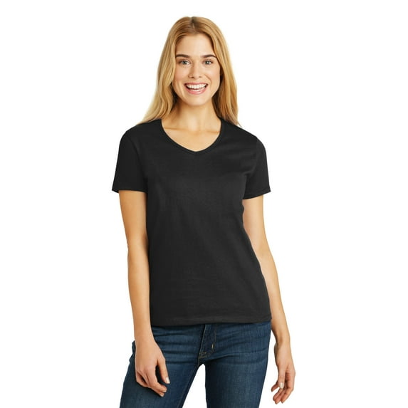 Hanes Ladies Tagless 100% Cotton V-Neck T-Shirt