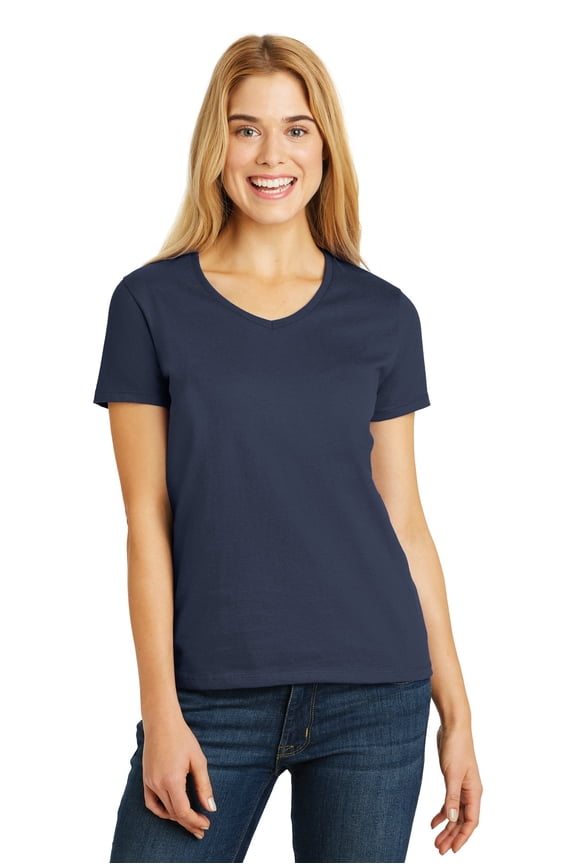 Ladies Tagless 100% Cotton V-Neck T-Shirt