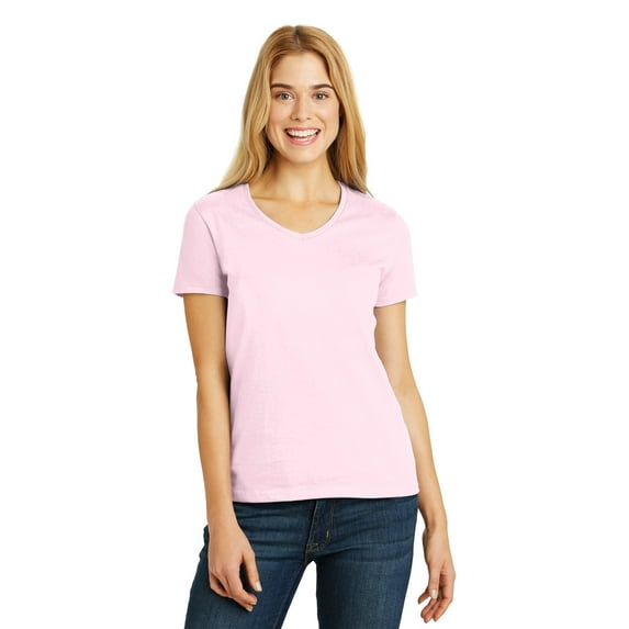 Hanes Ladies Tagless 100% Cotton V-Neck T-Shirt