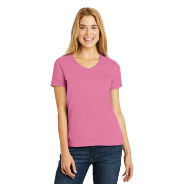 Hanes Women's Ultra-Light 100% Ring-Spun Cotton Nano-T V-Neck T-Shirt ...