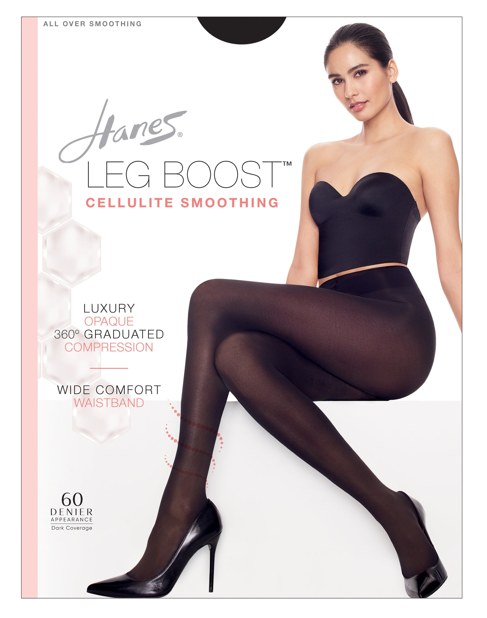 Hanes Leg Boost Cellulite Smoothing Opaque Tights Jet CD Women's 