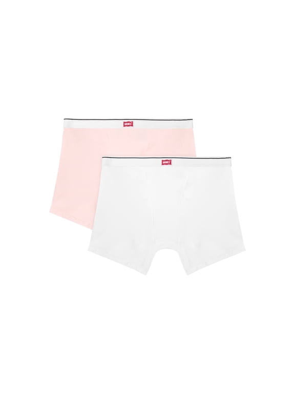Legends Women's Underwear Boxer Briefs Pack, 2-Pack, Moisture Wicking, Cotton Stretch, Mid-Thigh White/Pink 2XL