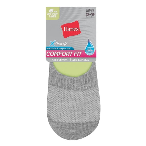 Hanes Liner Socks Women's 6-Pack Comfort Fit Mid Sport Non Slip Light Invisible