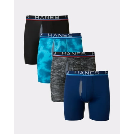 Hanes Long Leg Boxer Brief 4-Pack Men X-Temp Total Support Pouch Sport Gym S-2XL