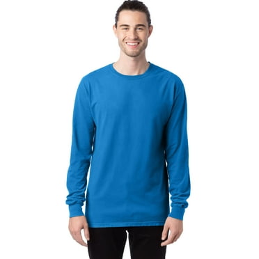 Hanes Long Sleeve Cotton T-Shirt Unisex Garment Dyed Tee Crewneck Cotton