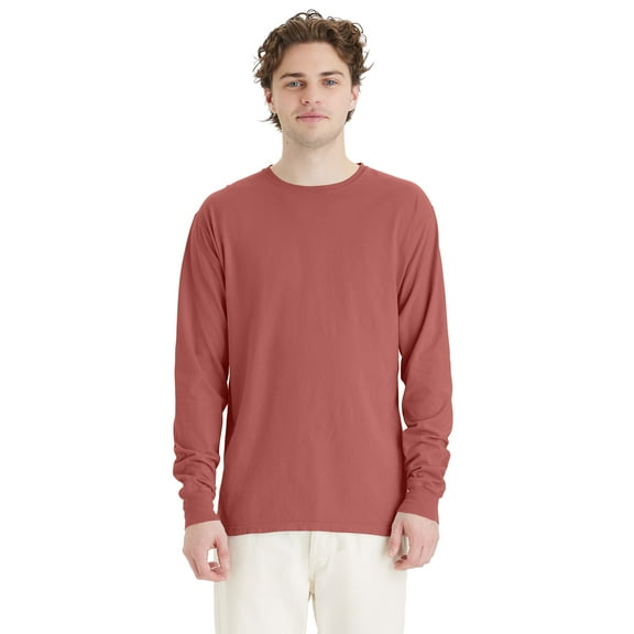 Hanes Long Sleeve Cotton T-Shirt Unisex Garment Dyed Tee Crewneck Cotton