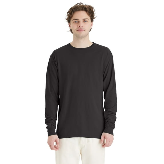 Hanes Long Sleeve Cotton T-Shirt Unisex Garment Dyed Tee Crewneck Cotton