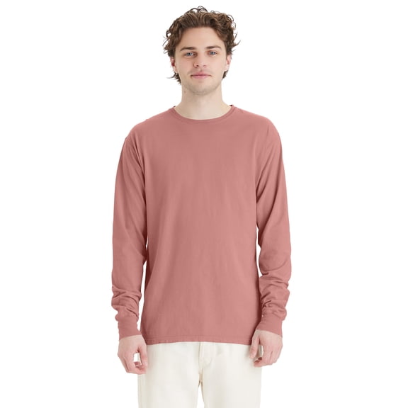Hanes Long Sleeve Cotton T-Shirt Unisex Garment Dyed Tee Crewneck Cotton