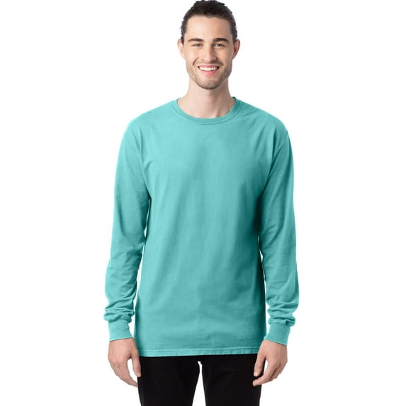 Hanes Long Sleeve Cotton T-Shirt Unisex Garment Dyed Tee Crewneck Cotton