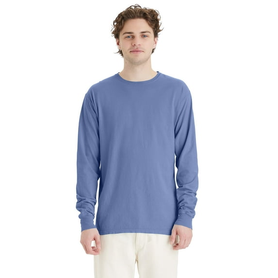 Hanes Long Sleeve Cotton T-Shirt Unisex Garment Dyed Tee Crewneck Cotton