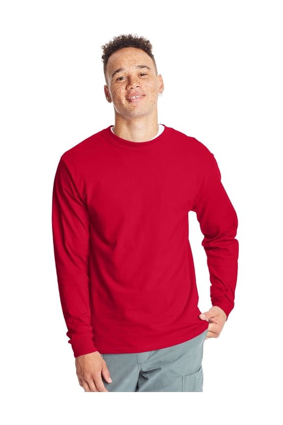 Long Sleeve Men T-Shirt 2-Pack Beefy-T Crewneck Soft Cotton Full Cut S-3XL
