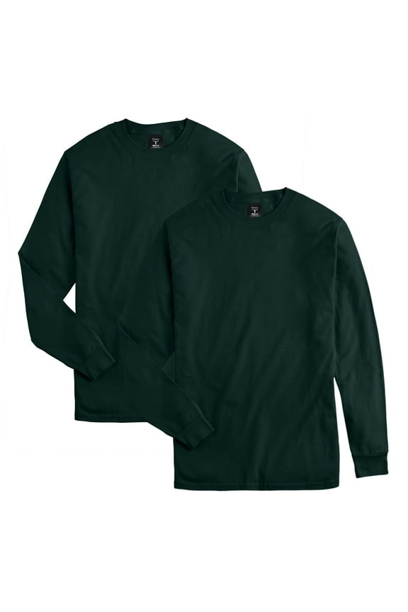 Long Sleeve Men T-Shirt 2-Pack Beefy-T Crewneck Soft Cotton Full Cut S-3XL